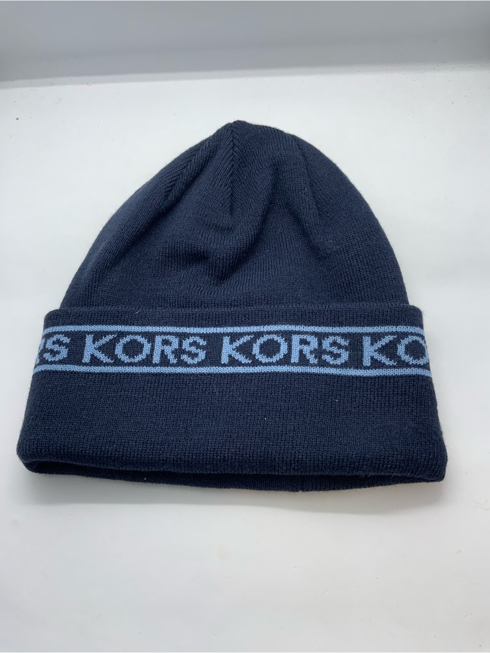Michael Kors Navy and Light Blue Logo Cuff Beanie